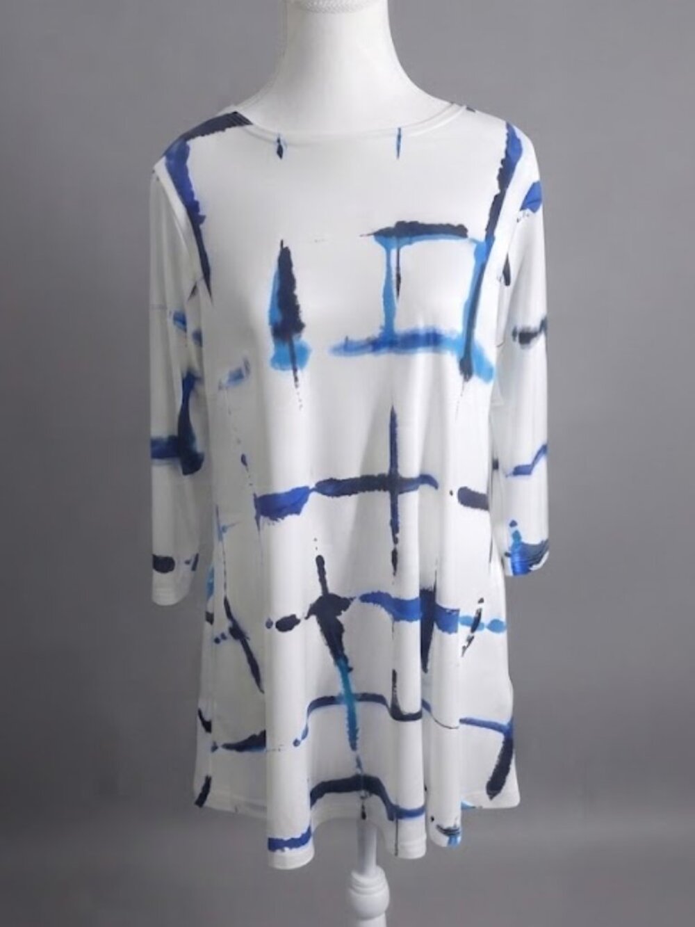 Sympli Blue & White Grid Print Tunics / Dress-Size 8-Made in Canada
